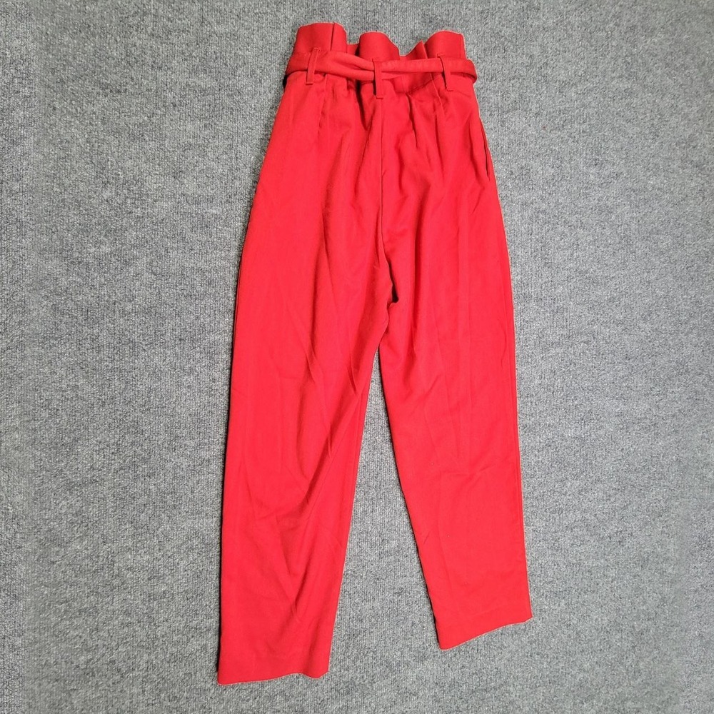H&M Pants Womens 6 Red High Waist‎ Paperbag Cropped Ankle Belted Pockets Twill
